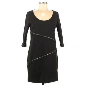 Kensie | Black 3/4 Sleeves Zipper Accents Cocktail Dress Size 8 Medium M